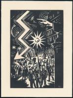 Frans Masereel (1889-1972): Nagyváros éjszaka, fametszet, papír, jelzett a metszeten, 16x11 cm / Wood engraving