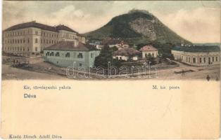 Déva, Kir. törvényszéki palota, vár, M. kir. posta. Hirsch Adolf kiadása / court, castle ruins, post office (r)