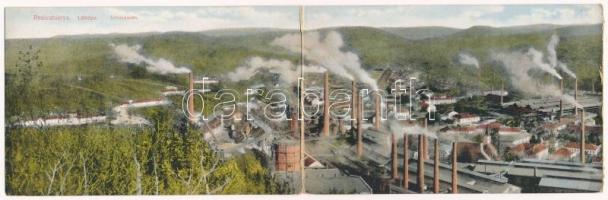 1916 Resicabánya, Resicza, Recita, Resita; vasgyár. Neff Antal kiadása. kihajtható panorámalap (hiányzó oldal) / ironworks, factory. folding panoramacard (missing tile)