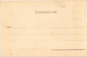 Arad, Vértanú szobor, szecessziós litho emléklap a 13 aradi vértanú arcképével. Lengyel Lipót Műinté...