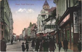 1915 Arad, Atzél Péter utca, Fehér Kereszt szálloda, üzletek. Kerpel Izsó kiadása / street, hotel, shops (EK)