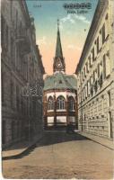 1923 Arad, Piata Luther / Luther Márton tér, evangélikus templom. Kerpel Izsó kiadása / square, Lutheran church (EK)