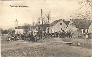 1912 Pellérd, Fő utca, Rothmüller Gábor üzlete, templom (r)