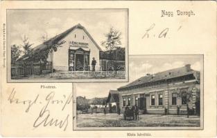 1905 Nagydorog, Fő utca, Klein Lajos kávéháza, vendéglője és borügynöksége, Lévai Nándor üzlete és saját kiadása (EK)