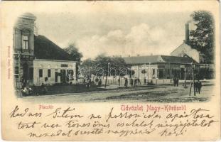 1900 Nagykőrös, Piactér, Neu Jakab üzlete, piac. Geszner Jenő kiadása (EK)