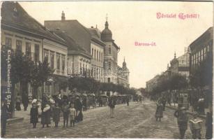 Győr, Baross út, üzletek, lovaskocsik. Nitsmann József kiadása