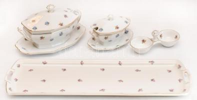 Moritz Zdekauer 9 személyes porcelán étkészlet + 9 db lapos tányérral. Komplett, sok tállal, kézzel ...
