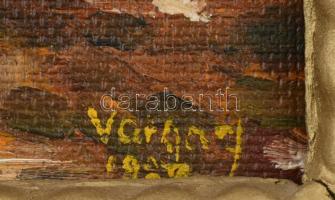 Olvashatatlan jelzéssel: Táj. Olaj, farost. Dekoratív, sérült fa keretben. 18x20,5 cm