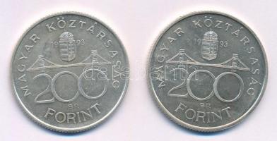 1993. 200Ft Ag "MNB" (2x) T:1-,2 
Adamo F13