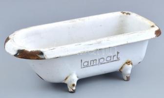 Lampart zománcozott fém kis kád, jelzett, sérülésekkel, rozsdafoltokkal. 19x9x6,5 cm