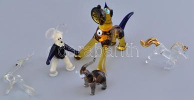 5 db üveg állatfigura fémdobozban, hibátlan állapotban, 8x8 cm és 4,5x4 cm közötti méretben