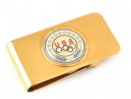 Amerikai olimpia alkalmából gyártott fém pénzcsipesz, jó állapotban, 3x5 cm