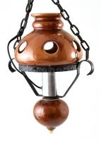 Mázas kerámia és kovácsoltvas csillár, Magyarszombatfai Kerámia Vállalat jelzéssel, mázrepedésekkel, rozsdafoltokkal. 63x26 cm