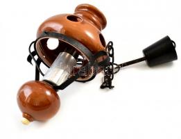 Mázas kerámia és kovácsoltvas csillár, Magyarszombatfai Kerámia Vállalat jelzéssel, mázrepedésekkel,...