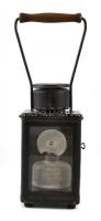 Régi vas petróleum lámpás, hátoldalán MÁV felirattal, kisebb rozsdafoltokkal, 36,5x9 cm