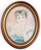Ovális üvegezett fa képkeret Renoir nyomattal, nyomat gyűrött, belső méret: 30×24,2 cm