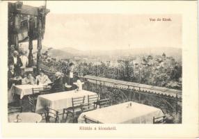 Budapest XI. Gellérthegyi kioszk terasza, kilátás, pincérek, fagylaltárus (képeslapfüzetből / from postcard booklet)