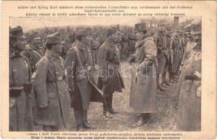 Károly császár és király másodszor tüntet ki egy rutén (ruszin) altisztet az arany vitézségi éremmel / WWI Austro-Hungarian K.u.K. military, Charles I of Austria awards a Ruthene (Rusyn) non-commissioned K.u.K. officer for the second time with the Golden Medal for Bravery (képeslapfüzetből / from postcard booklet) (EK)