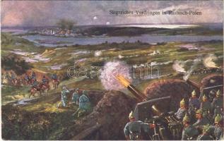 1915 Siegreiches Vordringen in Russisch-Polen / WWI Austro-Hungarian K.u.K. military art postcard, victorious advance in Russian Poland, artillery (EB)