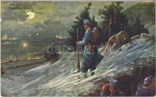 1915 Stramme Wacht / WWI Austro-Hungarian K.u.K. military art postcard, patrol at night s: F. Höllerer (EK)