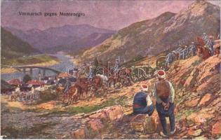 Vormarsch gegen Montenegro / WWI Austro-Hungarian K.u.K. military art postcard, troops on the way to Montenegro s: F. Höllerer