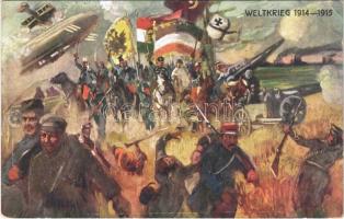 1915 Weltkrieg 1914-1915 / WWI Austro-Hungarian K.u.K. military art postcard, Central Powers propaganda. B.K.W.I. 259-61. (ázott sarkak / wet corners)