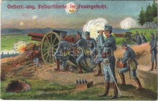 Österr.-ung. Feldartillerie im Feuergefecht / WWI Austro-Hungarian K.u.K. military art postcard, field artillery. L&P. 1757. + 15 cm Haubitzbatterie No. 37. K.u.K. Festungsartilleriekompagnie No. 16/6.