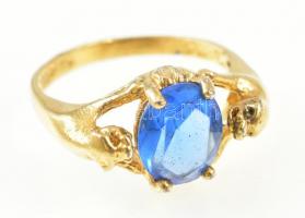 Aranyozott ezüst(Ag) gepárdos gyűrű kék kővel. Jelzett, Baracco felirattal, méret: 56, bruttó: 4,1 g