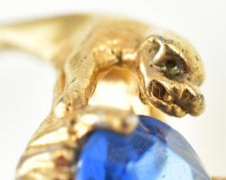 Aranyozott ezüst(Ag) gepárdos gyűrű kék kővel. Jelzett, Baracco felirattal, méret: 56, bruttó: 4,1 g