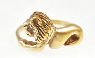 Aranyozott ezüst(Ag) oroszlános gyűrű. Jelzett, méret: 54, nettó: 3,2 g