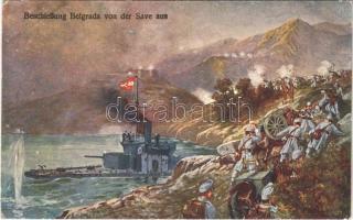 1916 Belgrád ostroma a Száváról / Beschießung Belgrads von der Save aus / WWI Austro-Hungarian Navy, K.u.K. Kriegsmarine, Bombardment of Belgrade from the Sava s: F. Höllerer