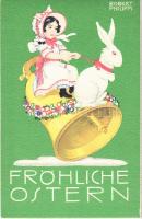 Fröhliche Ostern / Easter greeting art postcard. B.K.W.I. 4638-4. s: Robert Philippi (ragasztónyom / glue mark)