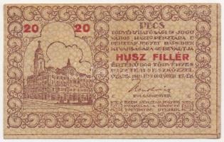 Pécs 1919. 20f Pécs Törvényhatósági Jogú Város Házipénztára pénztárjegye T:II-