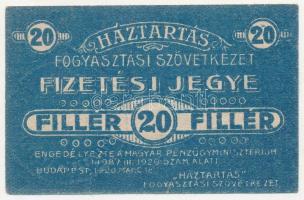 Budapest 1920. 20f Háztartás Fogyasztási Szövetkezet fizetési jegye pénztárjegye T:III