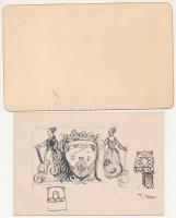 Pécs 1919. 50f Szabó Loránd 1919-es tervezete (2db) keménypapíron T:I-