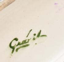 Gránit porcelán elefánt fiával, kézi festéssel, farkánál sérült, ragasztott, 13,5x15 cm