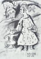 Kádár Béla jelzéssel: Anya gyermekével. Szén, papír. 42x29,5 cm