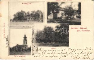 1907 Németszentpéter, Sanpetru German; Községháza, Római katolikus templom, Iskola, Donath Jakob üzlete és saját kiadása / town hall, Catholic church, school, publishers shop (EK)