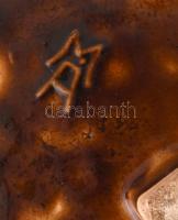 Nagy méretű, négy kis lábon álló retro padlóváza, mázas kerámia, MA vagy MÁ jelzéssel, felső részén ...