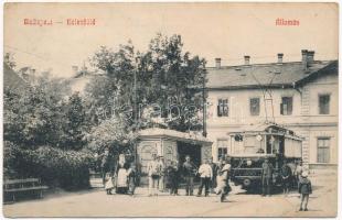 Budapest XI. Kelenföld, vasútállomás, villamos. Özv. Chvála Józsefné kiadása (gyűrődés / crease)