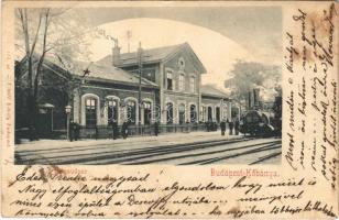 1904 Budapest X. Kőbánya, vasútállomás, pályaudvar, gőzmozdony, vonat. Divald Károly 335. sz. (EB)