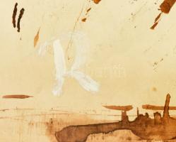 Rác András (1926-2013): Robbanás. Diópác, papír, jelzett, kartonra kasírozva, plexüvegezezett fa ker...