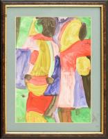Csepeli Németh Miklós (1934-2012): Két lány. Akvarell, papír, jelzett, üvegezett fa keretben, 27,5×19,5 cm
