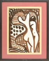 Csepeli Németh Miklós (1934-2012): Női aktok. Tus, papír, jelzett, üvegezett fa keretben, 28×19,5 cm