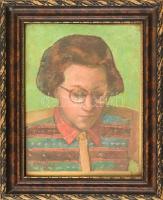 Ujváry Lajos (1925-2006): Női portré. Olaj, vászon, jelzett, üvegezett fa keretben, 24×19,5 cm