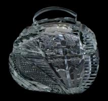 Üveg bonbonier, öntött, metszett, több helyen lepattanásokkal, 12x12 cm