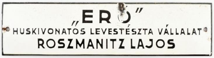 Erő Húskivonatos Levestészta Vállalat Roszmanitz Lajos zománcozott fém tábla, sérülésekkel, 7,5×28 cm