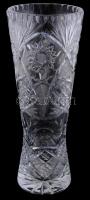 Ólomkristály üveg váza, apró kopásnyomokkal, tetején csorbával m: 24,5 cm, d: 9 cm