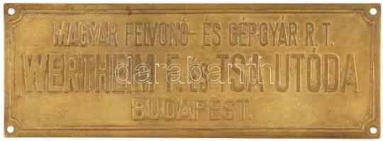 Magyar Felvonó- és Gépgyár Rt. Budapest réz tábla, 6×16 cm