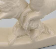 Zsolnay porcelán óratartó keret, két kutyával plasztikusan díszített, fehér mázas, jelzett (kopott j...